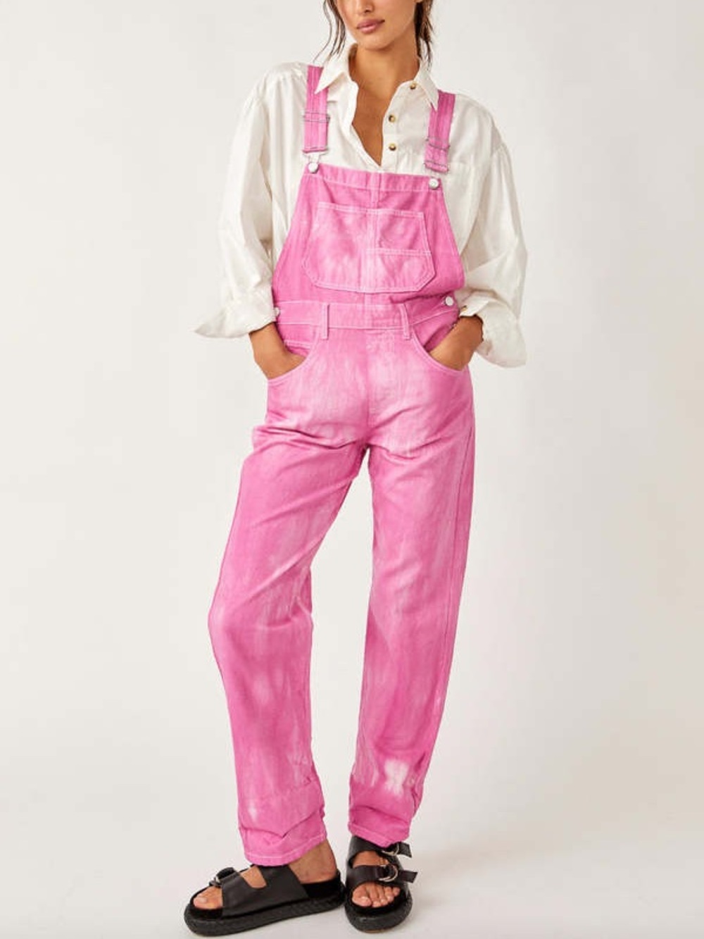 Free People Ziggy 100% Cotton Overalls in Pink Electric Bouquet Size XS NEW NWT